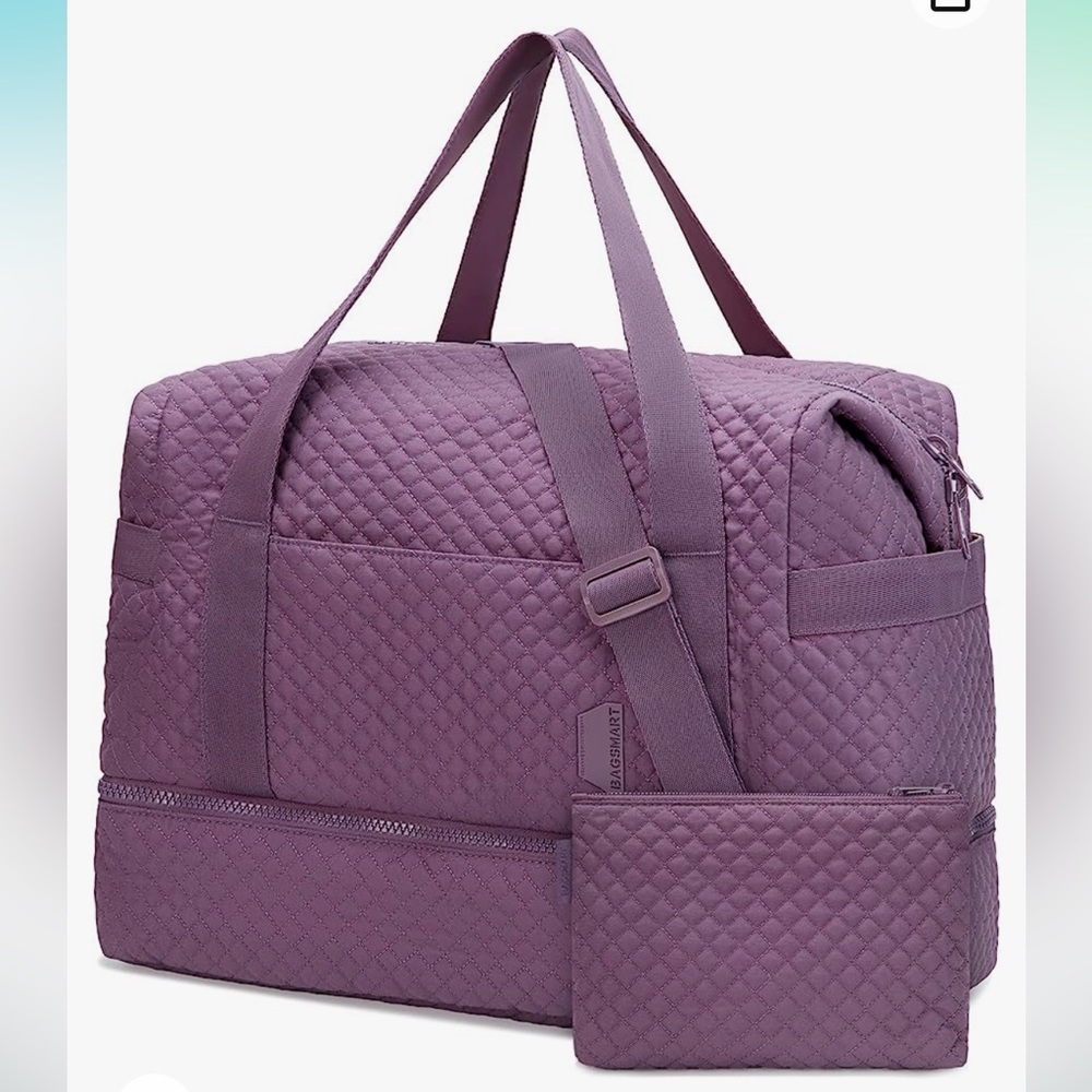 Quilted Purple Travel Duffel Bag with Detachable Pouch